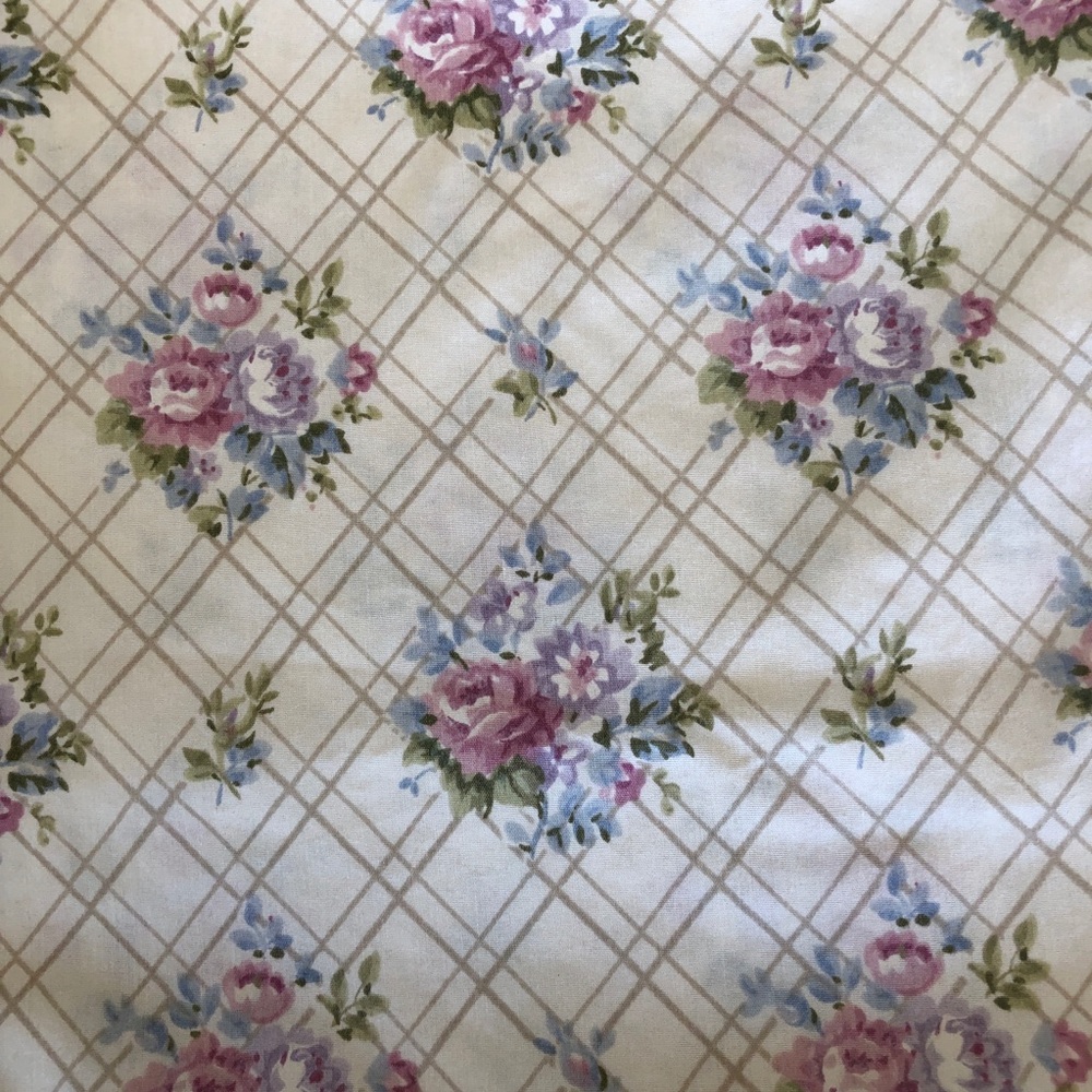 Vintage Floral Rose Fabric Twin Flat Sheet Ivory Purple Pink